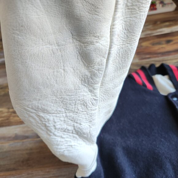 Vintage Lasley Knitting Co. Wool Leather Varsity Letterman Jacket Black White - Picture 11 of 12